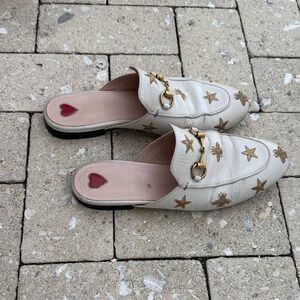 Gucci Cream Mules with Gold Star Accents